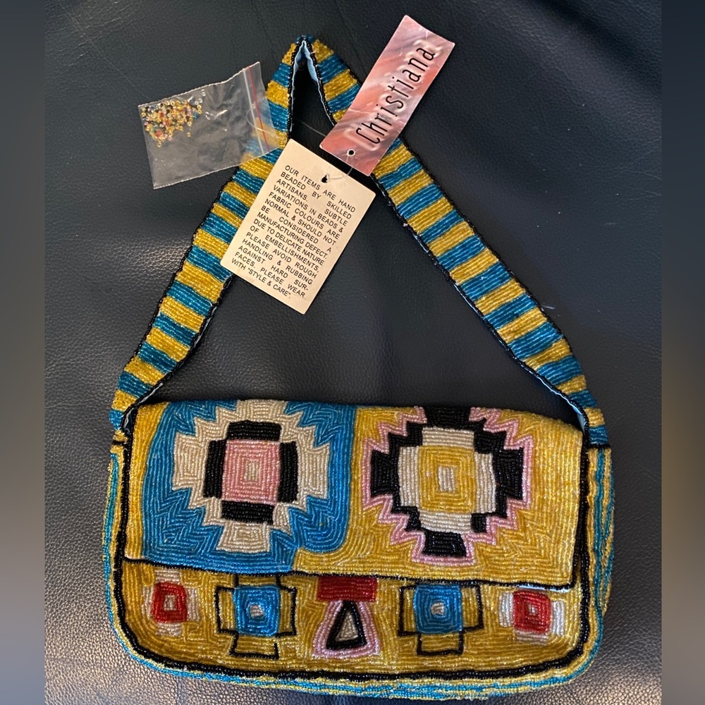 Bright colorful hand beaded Boho baguette handbag. Amazing With tags & vintage